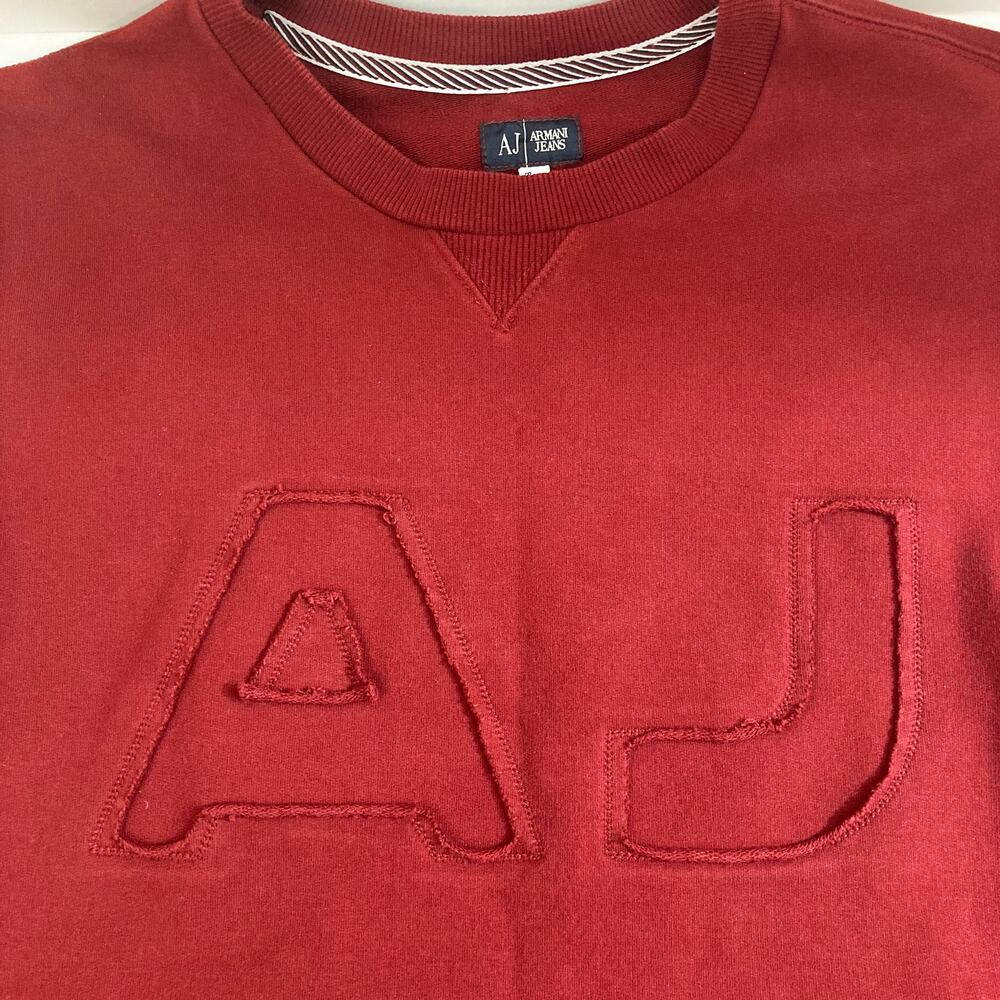 Armani Jeans burgundy logo sweatshirt, cotton crew neck long sleeve top - Picture 2 of 10